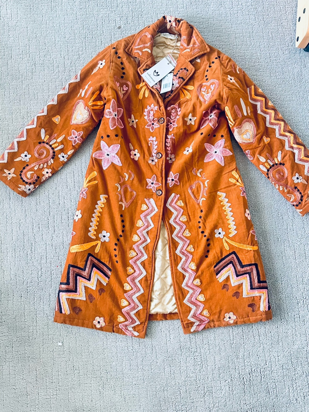 NWT Talisman Woodstock Embroidered Corduroy Coat XS